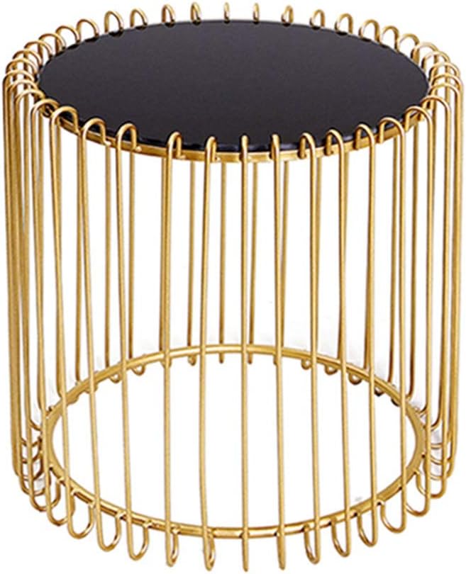 Telephone Table, Round Side Table Living Room Telephone Table Corner Table Balcony Coffee Table Bedroom Nightstand,Tempered Glass + Metal Frame,17.7"×18" (Color:Gold)
