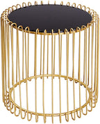 Telephone Table, Round Side Table Living Room Telephone Table Corner Table Balcony Coffee Table Bedroom Nightstand,Tempered Glass + Metal Frame,17.7"×18" (Color:Gold)