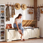 Hzuaneri 59" Farmhouse Storage Chest and Bench | 70 Gal | 330lb Seat | Soft-Close Hinges | Retro White | Shoe and Blanket Storage for Bedroom, Living Room, Entryway | Easy Assembly | SB15014X