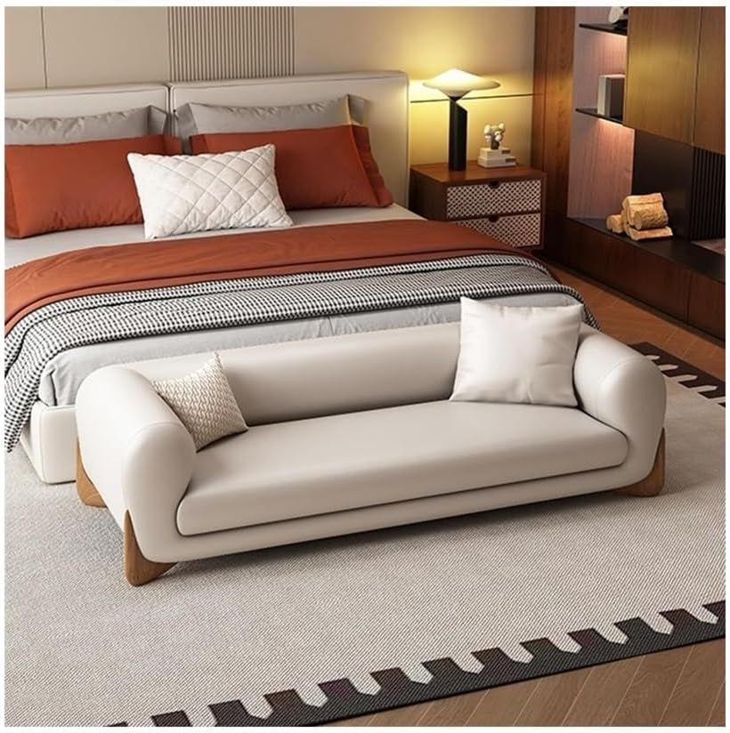 Modern Bed End Stool Leather Sofa Bench Bedroom Clothing Store Cloakroom Bedside Entryway(Off-White,Large)