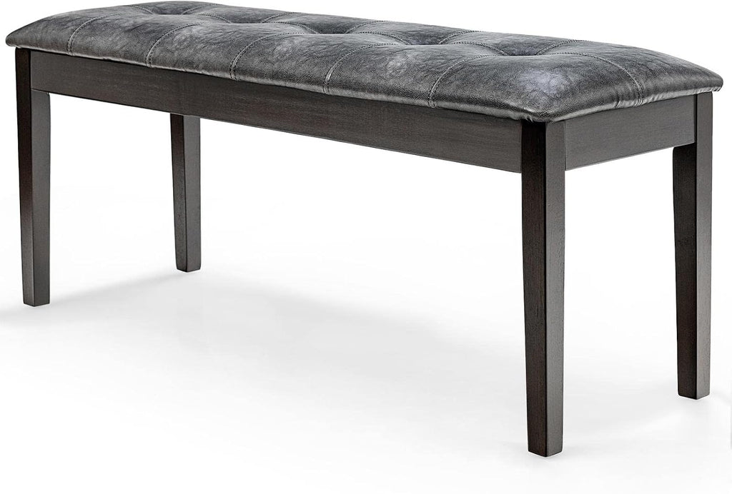 TANGZON 116cm/45Inches PU Leather Padded Dining Bench, Rubber Wood Legs Upholstered Bench, Tufted Long Bench Seat for Kitchen Living Room Bedroom Hallway Entryway (Grey)