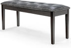 TANGZON 116cm/45Inches PU Leather Padded Dining Bench, Rubber Wood Legs Upholstered Bench, Tufted Long Bench Seat for Kitchen Living Room Bedroom Hallway Entryway (Grey)