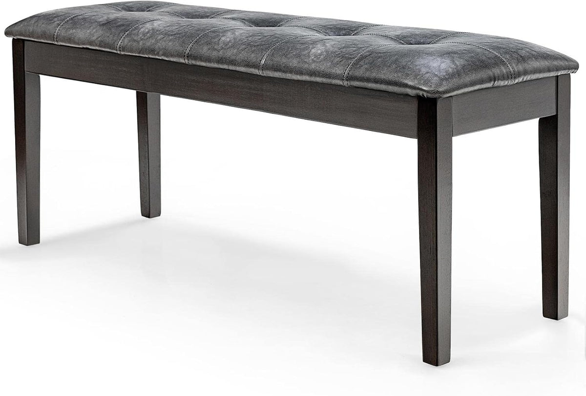 TANGZON 116cm/45Inches PU Leather Padded Dining Bench, Rubber Wood Legs Upholstered Bench, Tufted Long Bench Seat for Kitchen Living Room Bedroom Hallway Entryway (Grey)