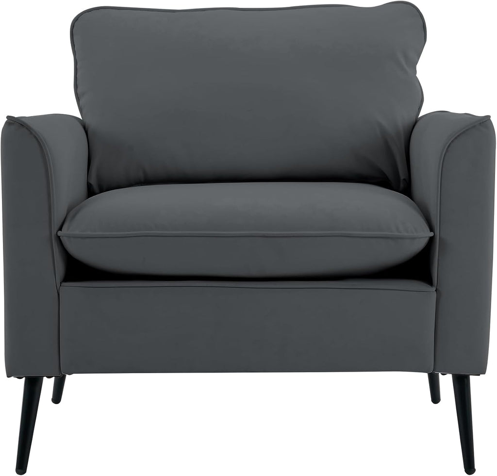 YISHENG Mid-Century Modern Living Room Accent Chairs Set of 2 - Oversized Faux Leather Armchairs with Removable Cushions & Metal Legs, Comfortable Sofas for Office/Lounge/Bedroom/Reception,Gray