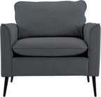 YISHENG Mid-Century Modern Living Room Accent Chairs Set of 2 - Oversized Faux Leather Armchairs with Removable Cushions & Metal Legs, Comfortable Sofas for Office/Lounge/Bedroom/Reception,Gray