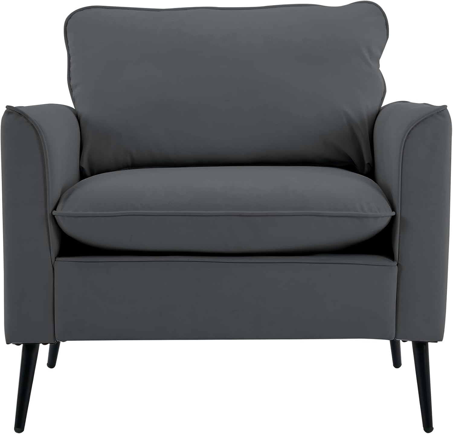 YISHENG Mid-Century Modern Living Room Accent Chairs Set of 2 - Oversized Faux Leather Armchairs with Removable Cushions & Metal Legs, Comfortable Sofas for Office/Lounge/Bedroom/Reception,Gray