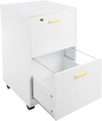 Lavish Home 2 Drawer File Cabinet - Filing Cabinet with Lock - Rolling File Cabinet for Under Desk Storage - Wood Filing Cabinet for Home or Office Organization (White)