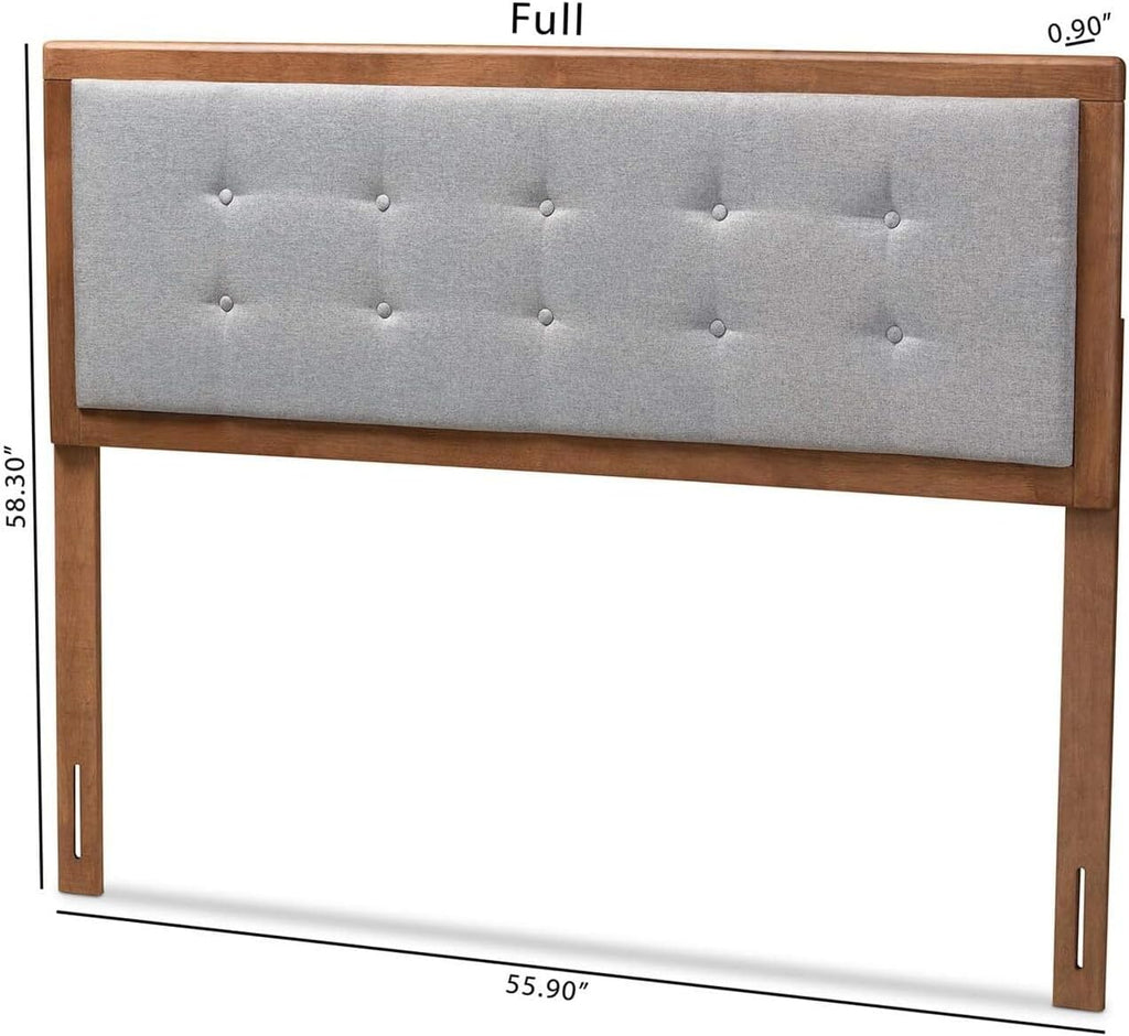 HomeStock Upholstered Headboard, Walnut Brown, Wall Mount, Mid-Century Modern Style Queen/Light Gray