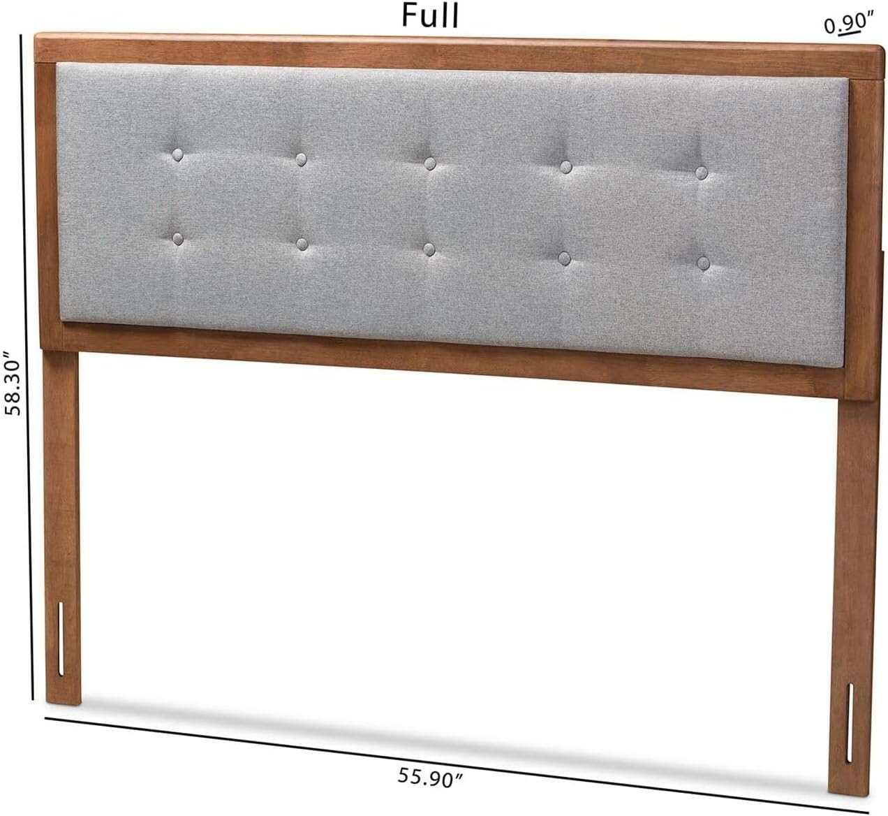 HomeStock Upholstered Headboard, Walnut Brown, Wall Mount, Mid-Century Modern Style Queen/Light Gray