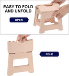 uxcell 8" Folding Step Stool for Adults 88 lbs Capacity Non-Slip Step Stool with Handle Collapsible Foot Stools, Brown Small Stepping Stool for Bathroom, Bedroom, Kitchen