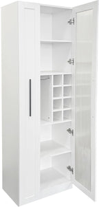 Kitchen Pantry Cabinet with Pull-Out Multi-Tier Storage Shelf, Farmhouse Storage Cabinet with Glass Doors, Tall Pantry Organizer for Kitchen, Dining Room & Living Room White