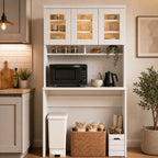 Garvee 71.5" Kitchen Cabinet with Trash Can Storage, Kitchen Trash Can Cabinet with Microwave Stand, 35.4" Wide Kitchen Pantry with Garbage Storage for Dining Room
