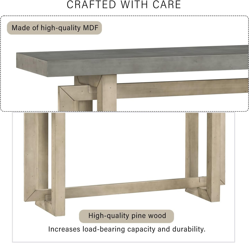 59 Inch Solid Wood Console Table, Table Sofa Table for Entryway, Hallway Living Room, Foyer, Contemporary Minimalist Style, Grey