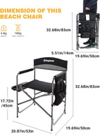 KingCamp Folding Camping Chair, Heavy Duty Portable Directors Style with Side Table Carry Handle Storage Pockets for Outdoor Tailgating Sports Backpacking Fishing, Black