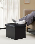 Bsketa Storage Ottoman Bench, 17" Folding Leather Foot Rest,Black 2 Pack | Ottoman with Storage, Thicker Foam Padded Seat, Living Room, Dorm, Bedroom, Load 330 lbs, Easy to install, 17x13x13in