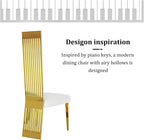 White and Gold Dining Chairs Set of 2, Upholstered Boucle Dining Room Chairs with Slatted Polished Stainless Steel High Back and Legs, Modern Luxury Kitchen Room Chairs