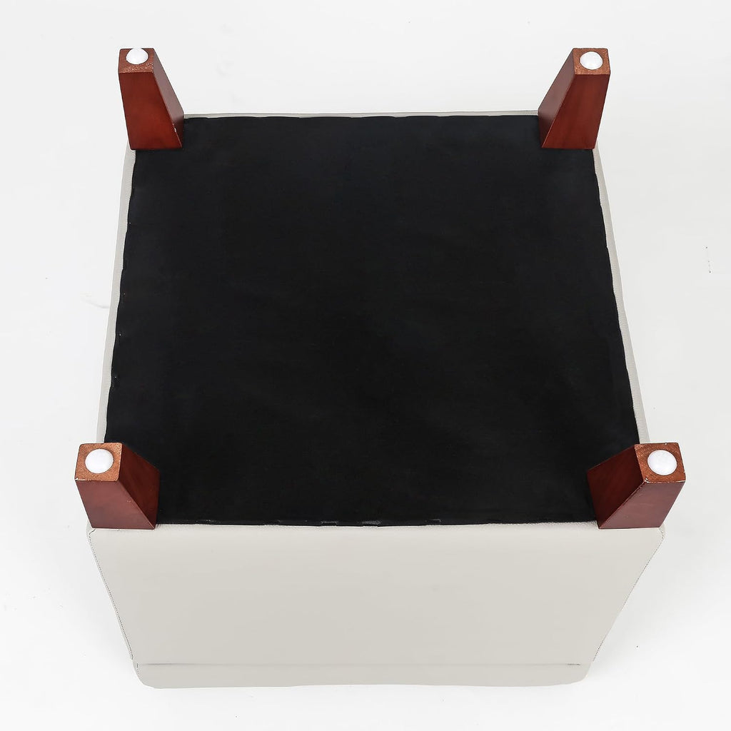 Leather Ottoman with Storage Beige-Grey Square Storage Ottoman | 18" Square Tufted Footstool Cube with Hinged Lid Upholstered Foot Rest Stool for Living Room, Bedroom & Entryway