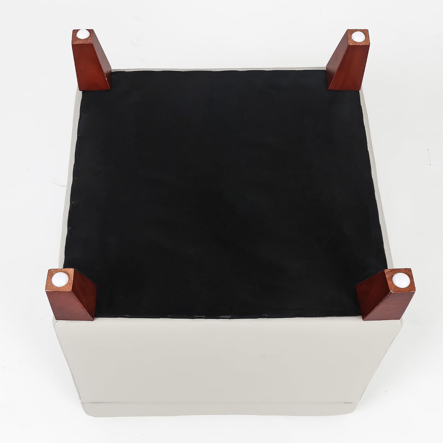Leather Ottoman with Storage Beige-Grey Square Storage Ottoman | 18" Square Tufted Footstool Cube with Hinged Lid Upholstered Foot Rest Stool for Living Room, Bedroom & Entryway