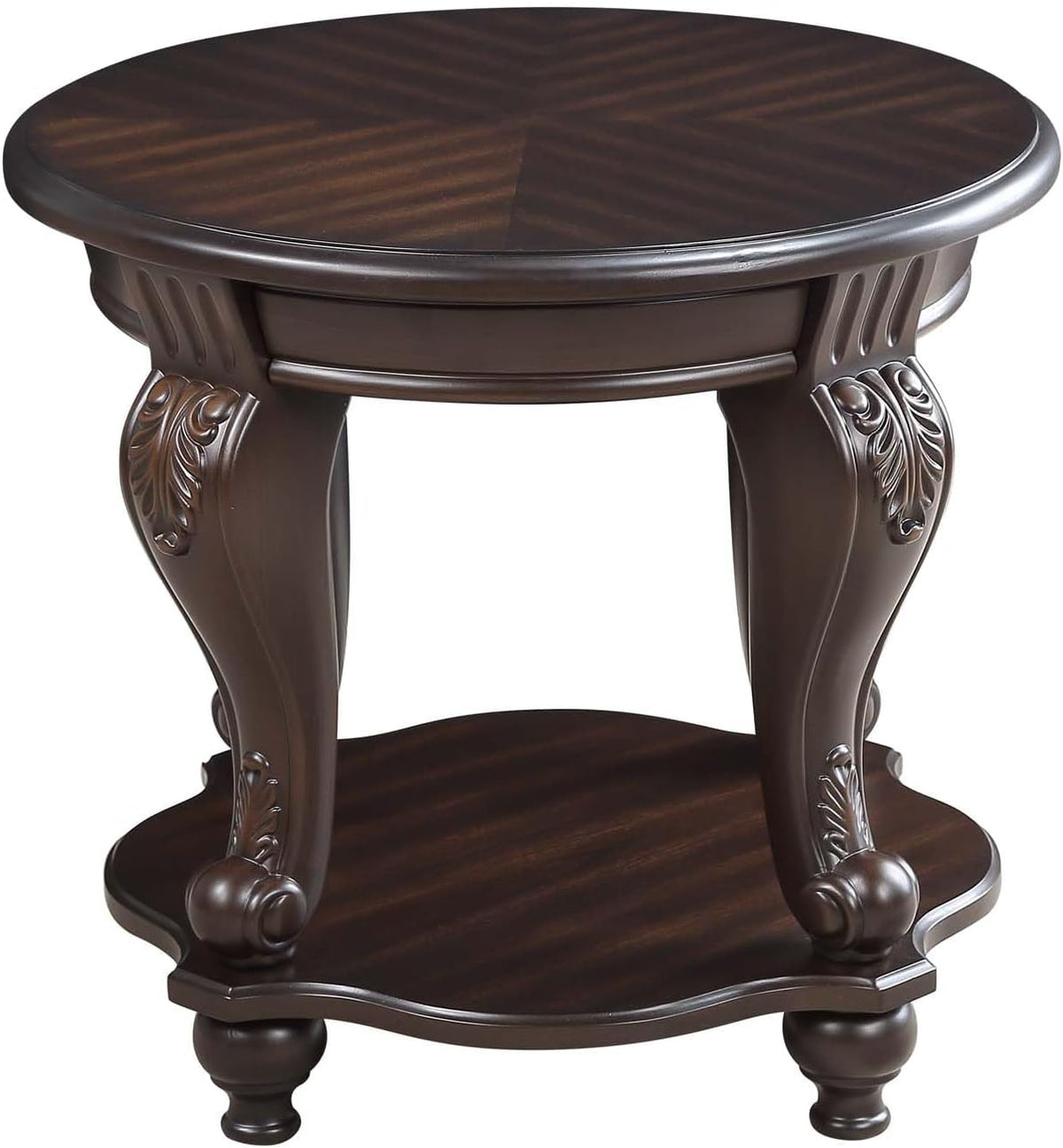 Round End Table for Living Room, Solid Wood Sofa Side Table with Shelf, Retro Corner Table for Office Small Space (22" W x 19.5" D x 20.5" H, Espresso)