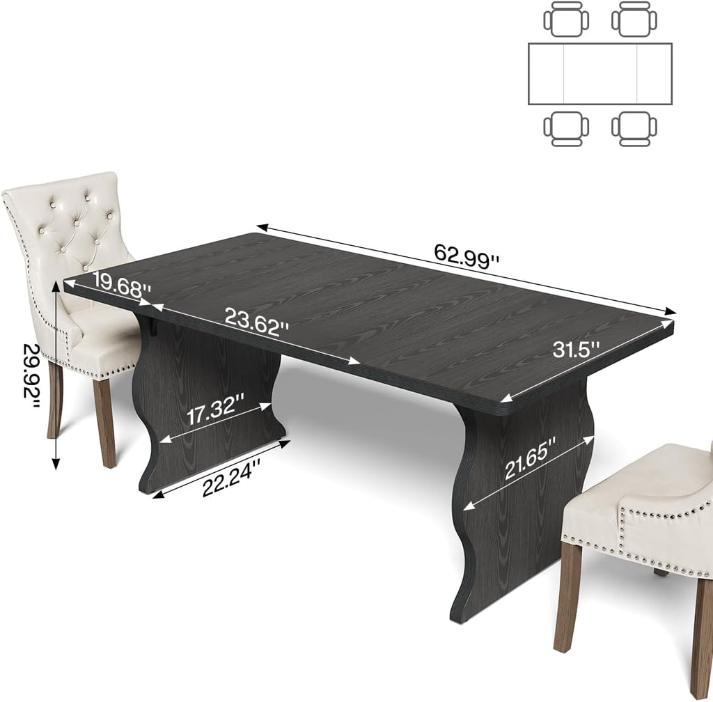 LITTLE TREE Modern Dining Table for 4-6 People, 63 Inch Rectangular Kitchen Table, Wooden Kitchen & Dining Room Tables Furniture, Black