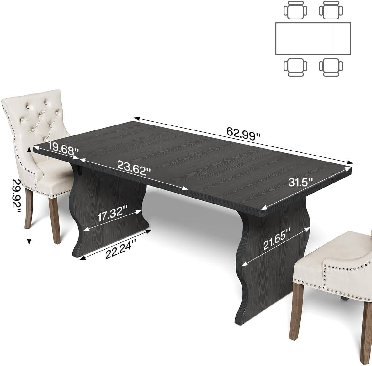 LITTLE TREE Modern Dining Table for 4-6 People, 63 Inch Rectangular Kitchen Table, Wooden Kitchen & Dining Room Tables Furniture, Black