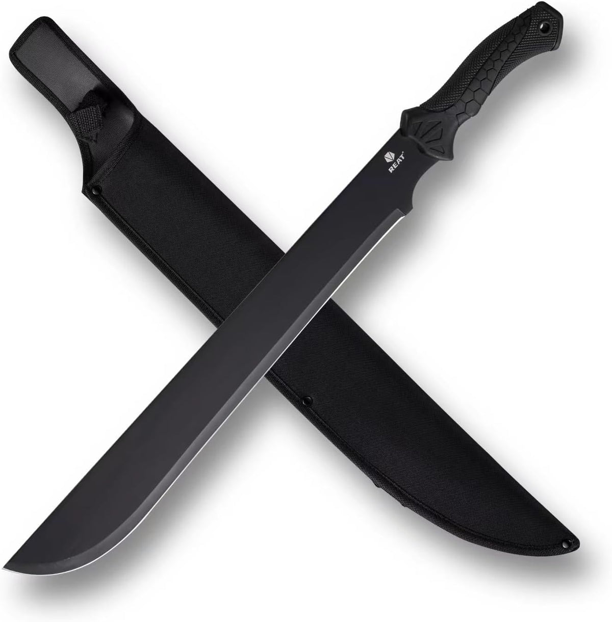 REAT Machete Heavy Duty with Sheath,24-inch Full Tang 420 Stainless Steel Blade,Non-silp Rubber Handle for Yard Work, Cutting Trees,Camping,Outdoor (Black)