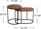 Studio 55D Santa Maria Modern Industrial Set of 2 Small Walnut Round Circle Oval Nesting Wood Black Metal Frame Accent Coffee Couch Side End Tables Living Room Decor Furniture Bedroom Home Office