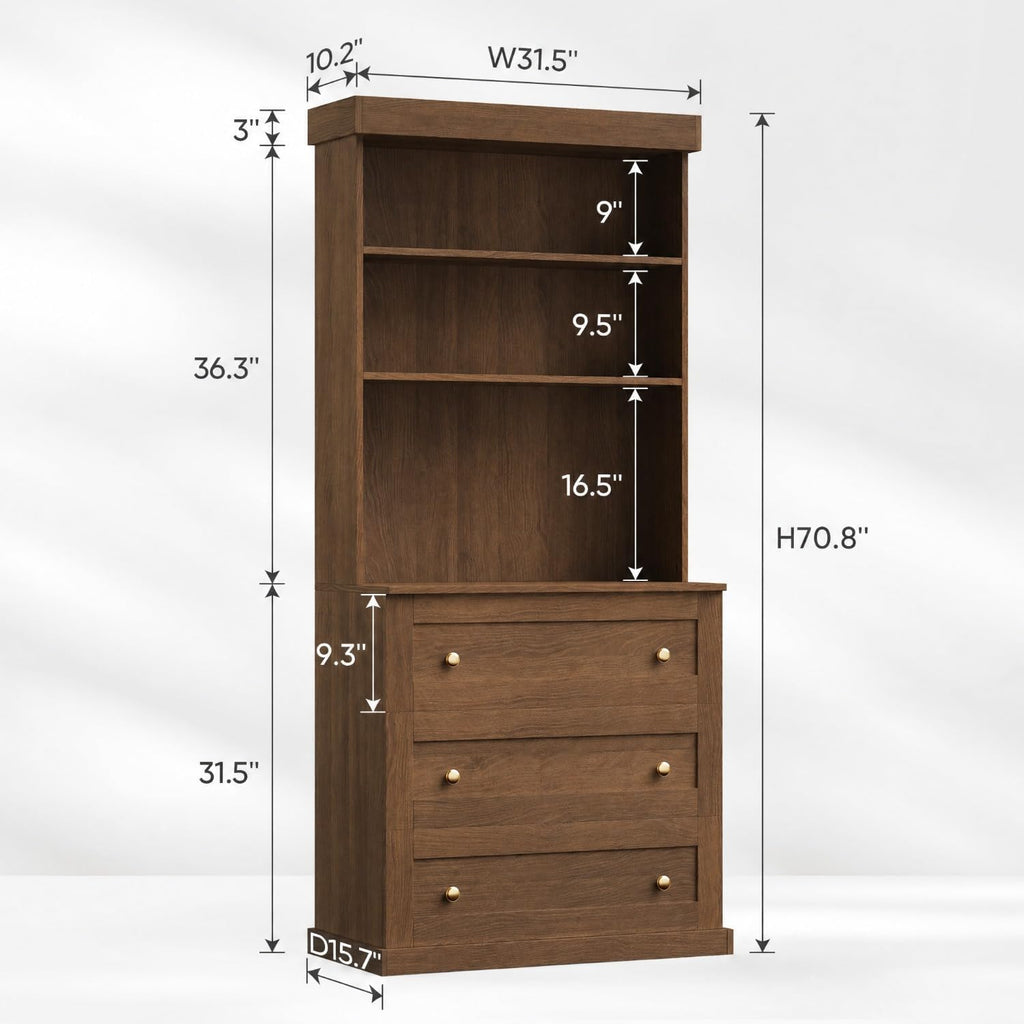 71" Farmhouse Kitchen Pantry Cabinet with Drawers, Set of 4 – Dark Brown Freestanding Coffee Bar Hutch with Adjustable Shelves, Large Storage Cabinet with Microwave Stand for Living Room & Kitchen
