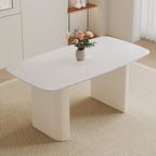 White Oval Dining Table, 67'' Dining Room Table for 4-8 People, Modern Oval Kitchen Table with White Faux Marble Tabletop and Ripple Base, Table Only