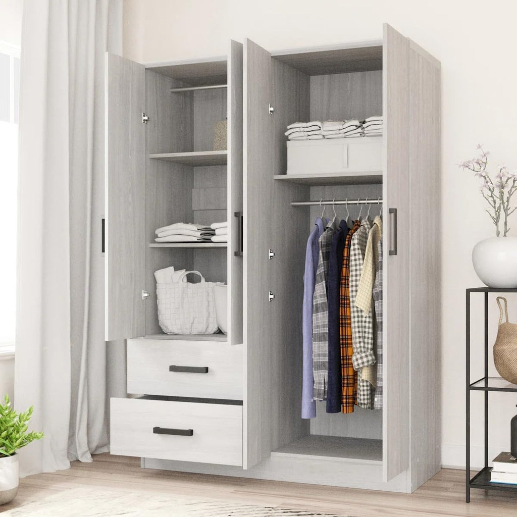 Woodpeckers Furniture And Mattress 4 Mirrored Doors Wardrobe 2 Drawers with Shelves 72 high (1 Mirror, White)