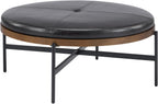 Christopher Knight Home Neapo Modern Round Ottoman Coffee Table, Faux Leather Cocktail Ottoman for Living Room Sofa, Entryway Comfortable Footstool, Durable Metal Frame Ottoman Foot Rest, Dark Brown