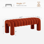 63’’ Bench for Dining Table, Upholstered End of Bed Bench with Solid Wood Legs, Modern Small Entryway Bench with Full Covered Fabrics for Bedroom, Kitchen, Living Room (Rust, Velvet)