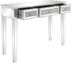VINGLI Silver Mirrored Vanity Desk, Makeup Vanity Desk, Glass Desk with 3 Drawers, Glass Vanity for Women Girls Bedroom, Makeup Room & Office Writing Desk