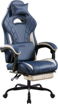 Gaming Chair with Footrest and Massage Lumbar Support, Ergonomic Computer Gamer Chair, Office Video Game Chairs (Blue)