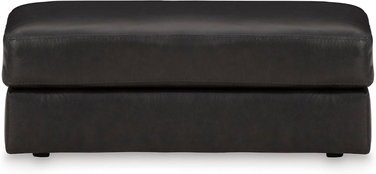 Signature Design by Ashley Amiata Black Leather and Faux Leather Ottoman, Fully Assembled Coffee Table Alternative, Rectangular Footrest Bench for Living Room, Onyx, 44" W x 24" D x 17" H