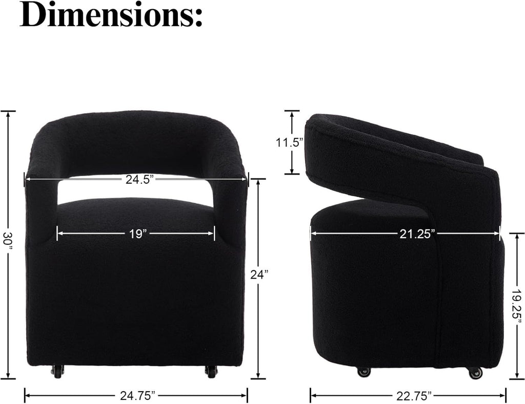 LukeAlon Sherpa Dining Chairs Set of 2, Modern 360° Swivel Kitchen Chairs with Casters Barrel Open Back Side Chairs Upholstered Dinner Chair for Dining Room Living Room, Black