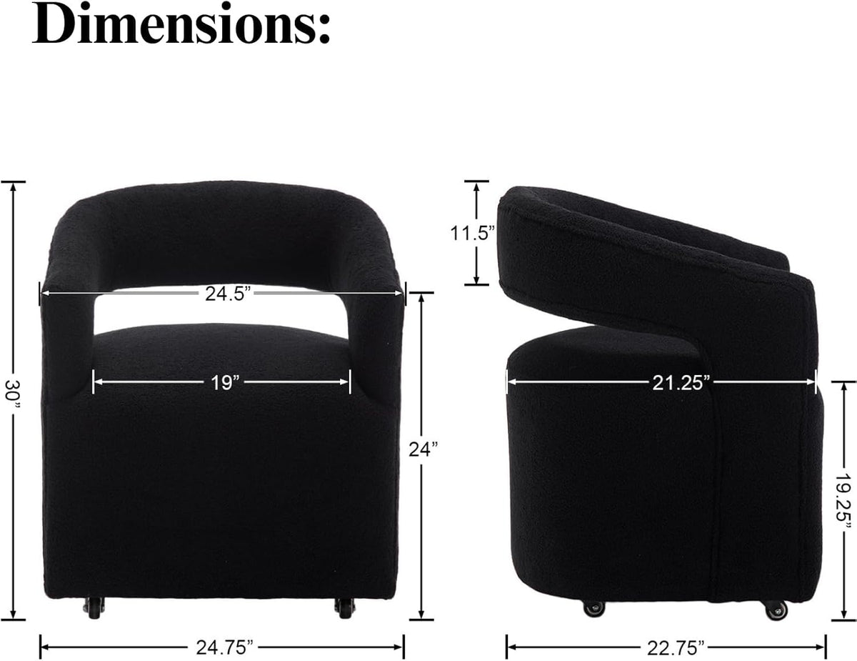 LukeAlon Sherpa Dining Chairs Set of 2, Modern 360° Swivel Kitchen Chairs with Casters Barrel Open Back Side Chairs Upholstered Dinner Chair for Dining Room Living Room, Black