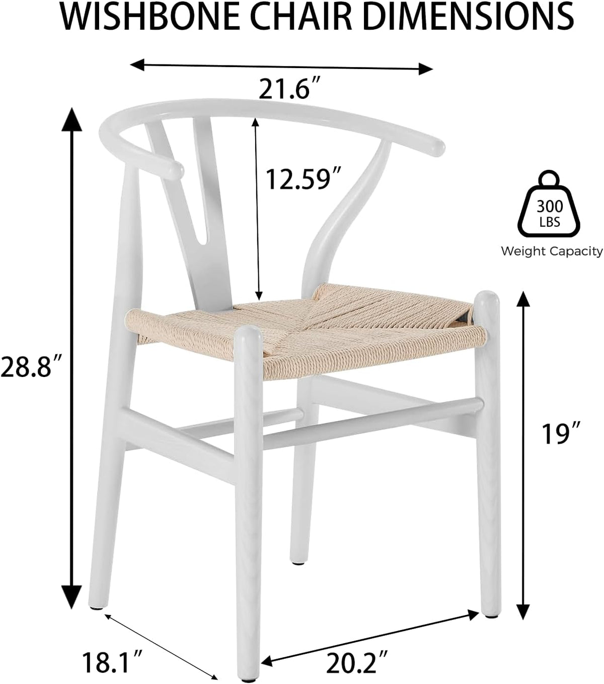 Tomile CH24 Wishbone Chairs Set of 4, Modern White Dining Chair with Arms, Solid Ash Wood Frame with Woven Seat, Hans Wegner Mid-Century Y-Back Design for Kitchen & Dining Room (Ash Wood - White)