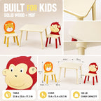 Kids Wood Table and 4 Chairs Set, Cartoon Animal Activity Furniture Ages 3- (3 Piece 1)