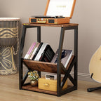 MULKHOME 3-Tier Accent End Table with Magazine Holder Shelf, Metal Frame, Scratch-Resistant Top, Small Bookcase, Sofa Side Table for Living Room, Bedroom,Side Table with Book Storage