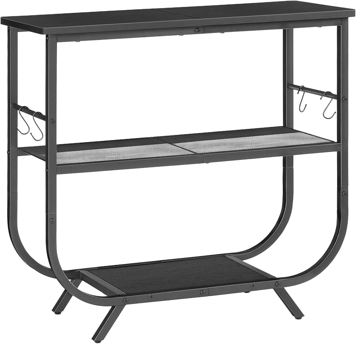 HOOBRO 3 Tier Small Console Table, 31.5" Entryway Table with Storage Shelf, Narrow Sofa Table, Behind Couch Table, Hallway Table with S-Hooks, for Living Room, Black BB63XG01