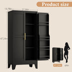 47.2" H Tall Metal Kitchen Pantry Storage Cabinet, Freestanding Storage Cabinet with Magnetic Doors and Adjustable Shelves, Black Metal Pantry Cabinets for Dining Room and Living Room