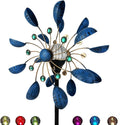 NUENUN Wind Spinner Outdoor Metal - Multi-Color Seasonal LED Lighting Solar Powered Glass Ball with Kinetic Wind Spinner Dual Direction for Patio Lawn & Garden (Blue with Light)