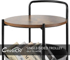 Rolling Round Metal Side Table,2-Tier Storage Side Table with Wheels,End Coffee Table with Steel Frame and Fabric Storage Basket,Cart Side Table Tray for Living Room,Bedroom,Wood Black