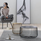 Round Side Table with Storage Shelf, Industrial Accent Furniture with Steel Frame, Fully Assembled, Modern Accent Side End Table for The Living Room and Bedroom(Gold,Small)