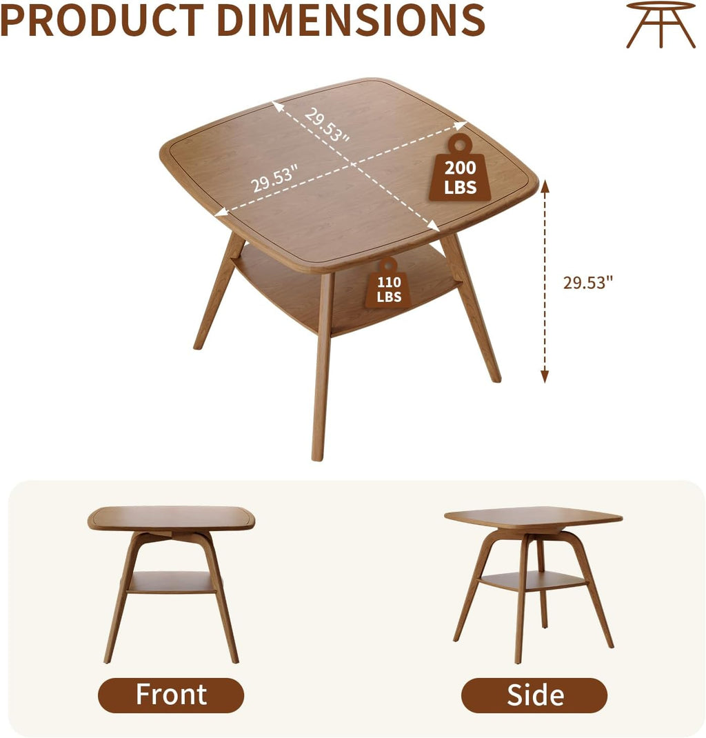 29.5" Square Dining Table for Small Spaces-Solid Wood Frame with Scratch-Resistant Veneer Top, Modern Compact Dinner Table with Storage Shelf for Kitchen, Apartment (Natural)