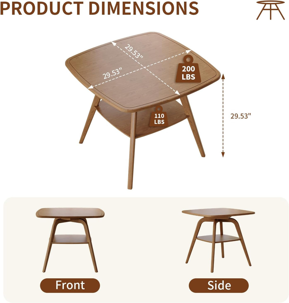 29.5" Square Dining Table for Small Spaces-Solid Wood Frame with Scratch-Resistant Veneer Top, Modern Compact Dinner Table with Storage Shelf for Kitchen, Apartment (Natural)