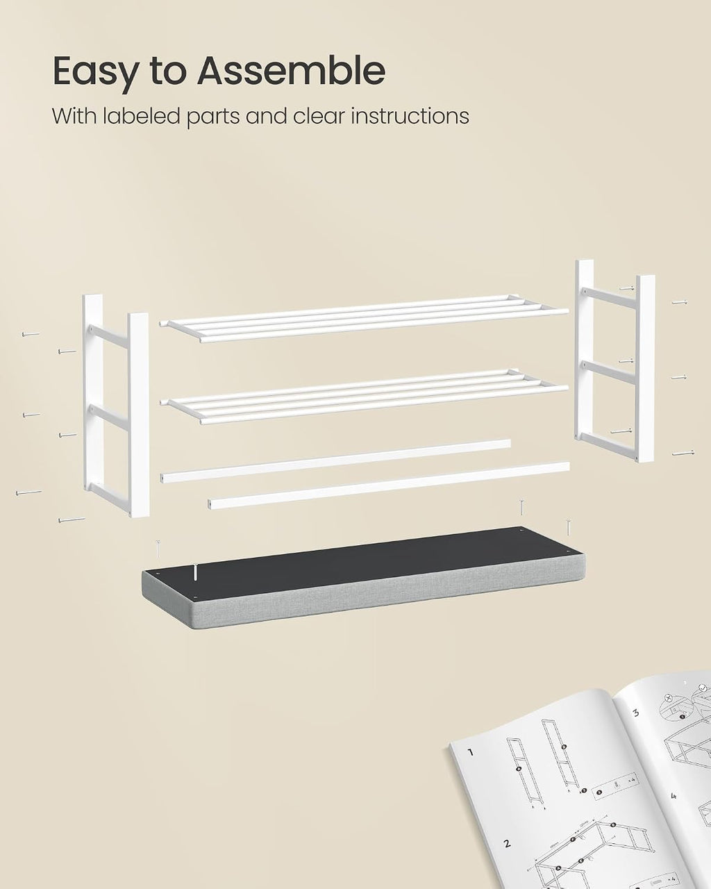 SONGMICS Shoe Bench, Storage Bench, Entryway Bench with Cushion | Shoe Shelf with Seat, Space-Saving, Modern Style, 39.4"W, Dove Gray and Cloud White ULBS579W01