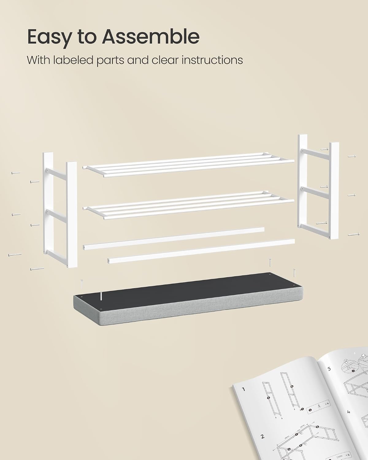 SONGMICS Shoe Bench, Storage Bench, Entryway Bench with Cushion | Shoe Shelf with Seat, Space-Saving, Modern Style, 39.4"W, Dove Gray and Cloud White ULBS579W01