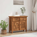 Vintage Solid Mahogany Wood Sideboard with Distressed Finish and Brass Knobs, Brown Medium Console for Dining Room Storage and Display, Sturdy Furniture Piece